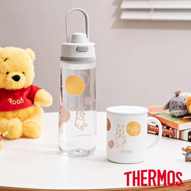 【THERMOS 膳魔師】momo獨家專售小熊維尼甜甜圈篇不鏽鋼真空杯350ml(JDG-350WP-WH)