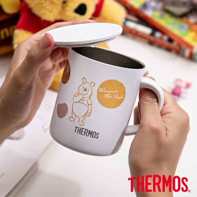 【THERMOS 膳魔師】momo獨家專售小熊維尼甜甜圈篇不鏽鋼真空杯350ml(JDG-350WP-WH)