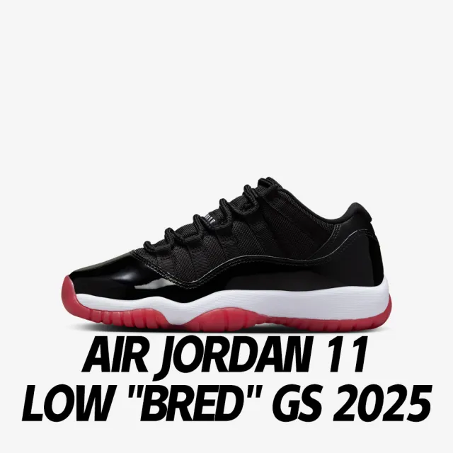 【NIKE 耐吉】休閒鞋 Air Jordan 11 Low Bred GS 2025 經典回歸 黑白紅 女鞋 大童 FV5121-006