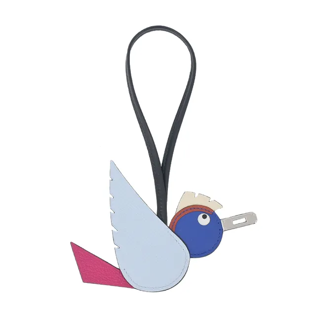 【Hermes 愛馬仕】Birdy charm 牛皮鴕鳥皮羊皮拼接飛鳥吊飾(霧藍色/墨西哥粉/寶藍色/銅☆色/奶油白)