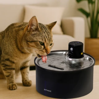 【PETWANT】自動感應無線寵物飲水機3L W5-L(不鏽鋼飲水盤)