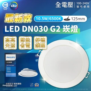 【Philips 飛利浦】4入組 LED DN030B G2 10.5W 12.5cm 崁燈 全電壓(黃光 白光)