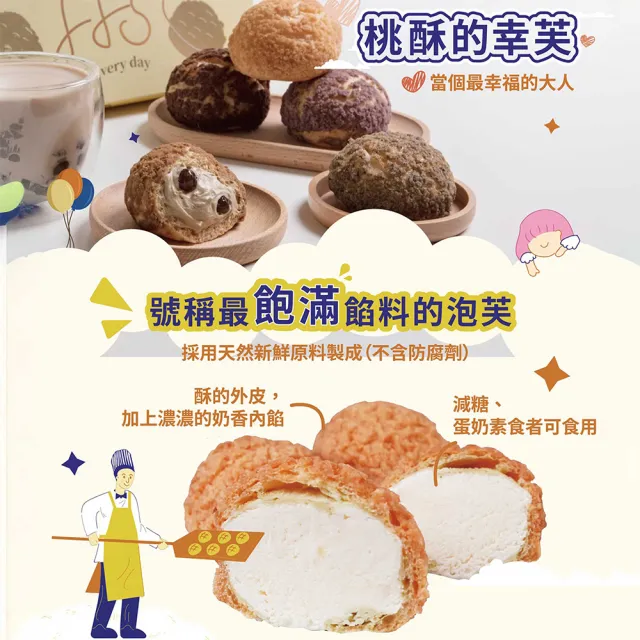 【烘焙雅集】桃酥泡芙6入禮盒x2盒_珍奶綜合版(泡芙/五種口味/甜點/點心/下午茶/無提袋/父親節/冷凍)