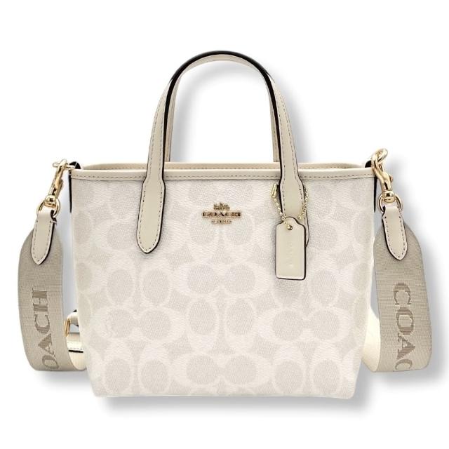 【COACH】女生 手提/側背 兩用包 冰川白滿版緹花 背帶可拆 女款 斜背包 女包(CW032)