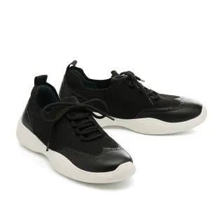 【AS 集團】舒適率性沖孔造型異材質綁帶厚底休閒鞋(黑)