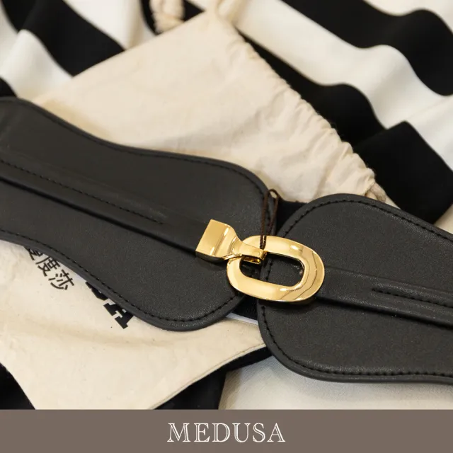 【MEDUSA 曼度莎】現貨-休閒墊肩條紋拼接洋裝（送腰封）（M-XL）｜女休閒洋裝 長洋裝(605-91306)