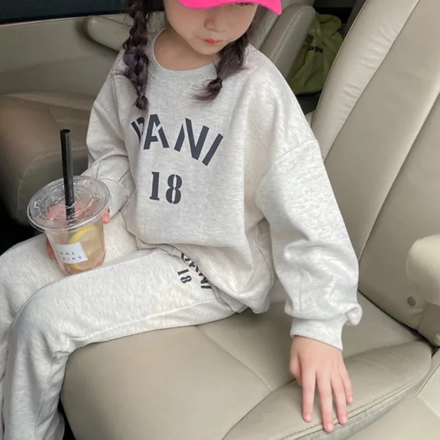 【橘魔法】花色字母棉絨長袖套裝(褲子 長褲 厚長褲 衛衣 兒童 女童 童裝)
