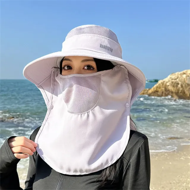 【LEEHER】女生/防曬帽/遮臉遮陽帽/大帽簷/遮陽帽/披肩遮陽帽/韓版防曬帽帶馬尾孔/透氣/沙灘帽/