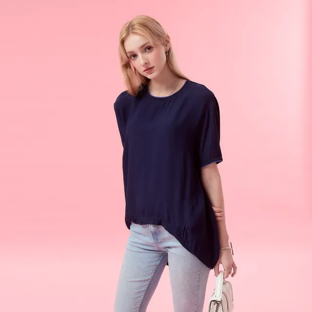 【ICHE 衣哲】Cop.Copine法式空氣感繭型設計連袖落肩前短後長五分袖造型上衣