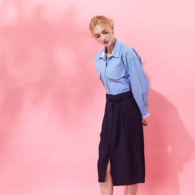 【ICHE 衣哲】Cop.Copine法式簡約前開衩綁帶鉛筆造型半長裙