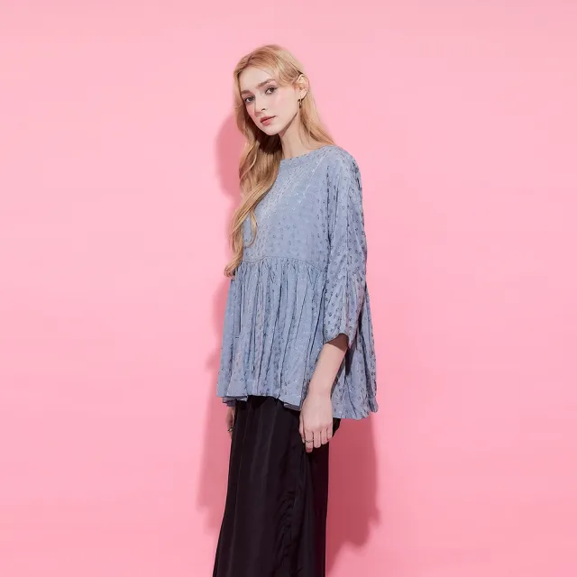 【ICHE 衣哲】Cop.Copine法式花卉圖案嫘縈荷葉邊七分袖上衣