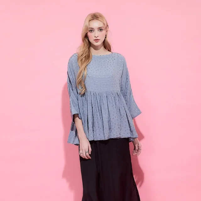 【ICHE 衣哲】Cop.Copine法式花卉圖案嫘縈荷葉邊七分袖上衣