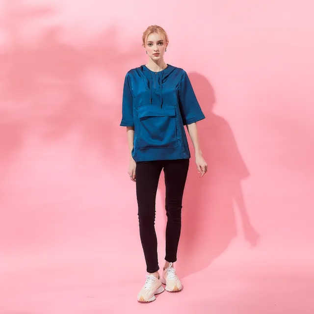 【ICHE 衣哲】Cop.Copine法式連帽附大口袋五分袖上衣