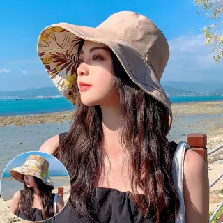 【美娜甜心】女神系韓版大帽簷雙面漁夫帽(防曬帽 遮陽帽 小臉帽 塑型絲可調弧度)
