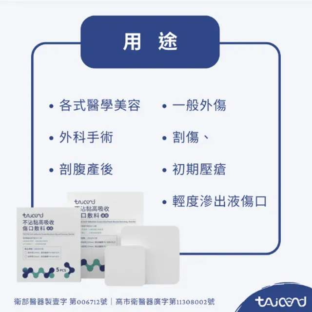 【TAICEND 泰陞】不沾黏高吸收傷口敷料(3.5mm-15X15-5片/盒-滅菌)