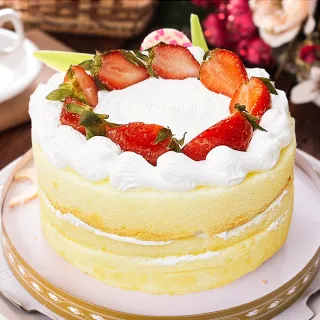 【樂活e棧】造型蛋糕-清新草莓裸蛋糕6吋x1顆(母親節 父親節 生日蛋糕)