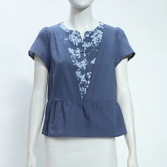 【ILEY 伊蕾】層次印花拼接純棉上衣(深藍；M-XL；1252071029)