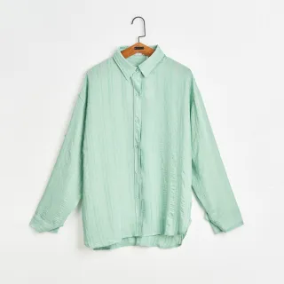 【gozo】MOMO獨家款★限量開賣 暗條紋防曬長袖襯衫(綠色)