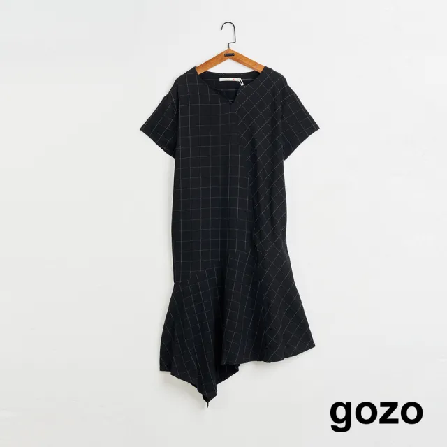 【gozo】MOMO獨家款★限量開賣 格紋拼接不規則裙擺洋裝(兩色)