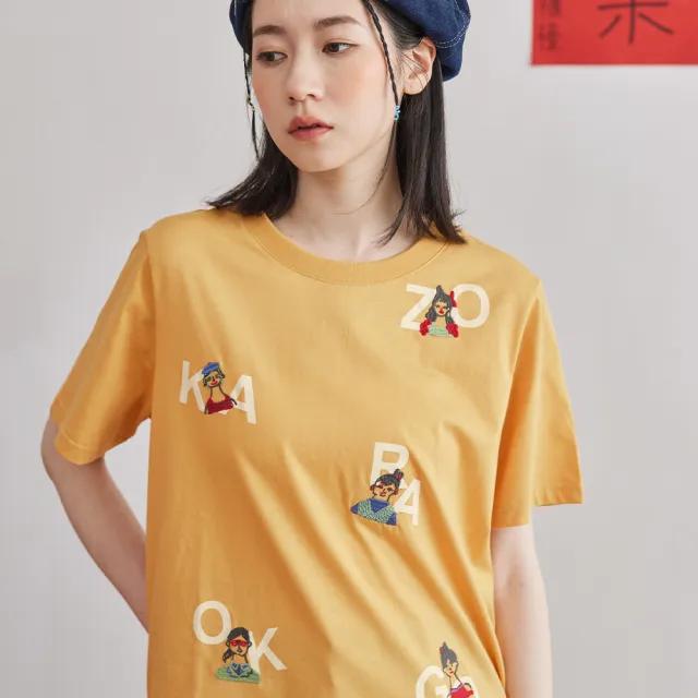 【gozo】復古卡拉OK女郎羅紋領T恤(兩色)