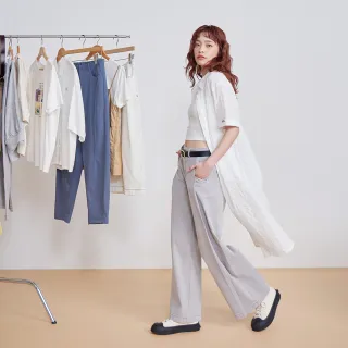 【gozo】懶惰貓貓做瑜珈肌理紋長版襯衫(白色)