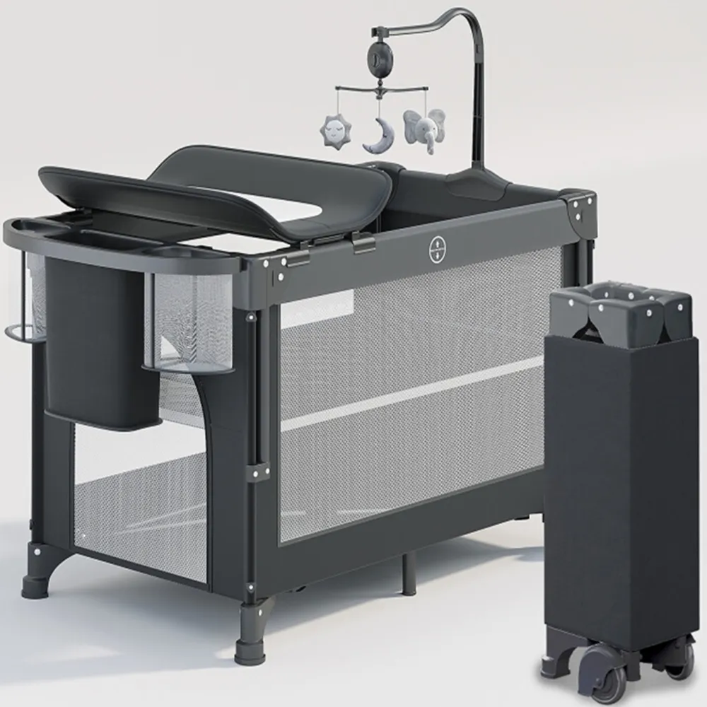 【歐德沐】免安裝折疊嬰兒床 四檔圍欄高度調節 0甲醛 0油漆(尿布台 嬰兒蚊帳 搖搖床 護理台 預購15天)