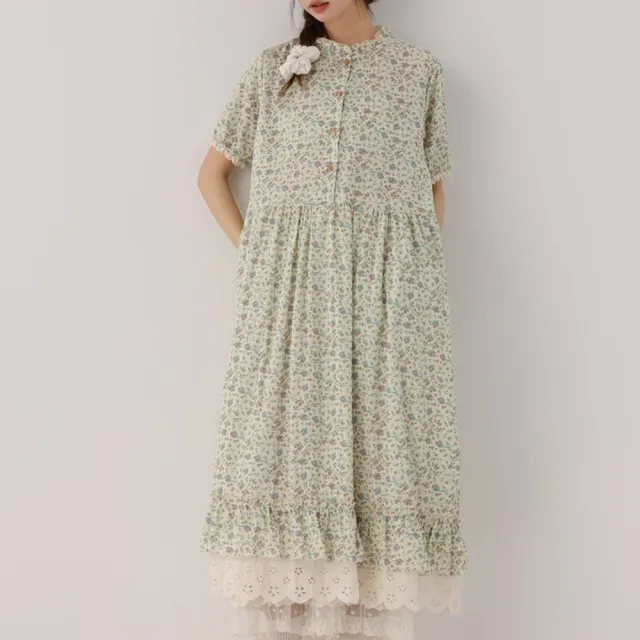 【巴黎精品】女連身裙日系洋裝大尺碼長裙連衣裙A字裙休閒大碼女裝(短袖寬鬆碎花女裙子3色n1ja23)