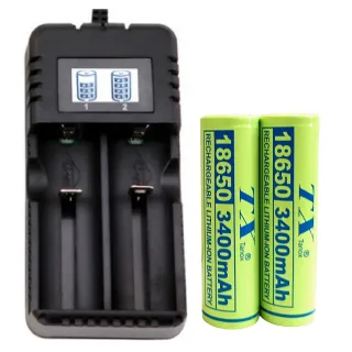 【TX 特林】18650鋰充電池3400mAh-2入+液晶螢幕充電器(3400-2+LCD)