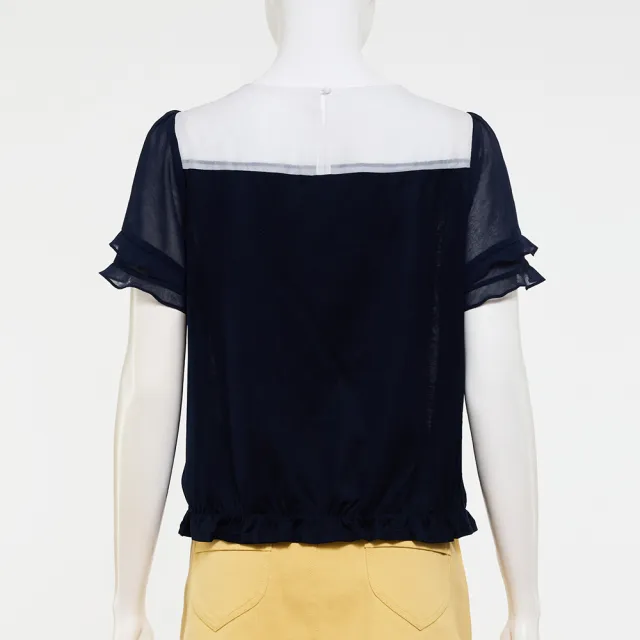 【ILEY 伊蕾】棉質拼接雙層蕾絲上衣(深藍；M-2L；1252161813)