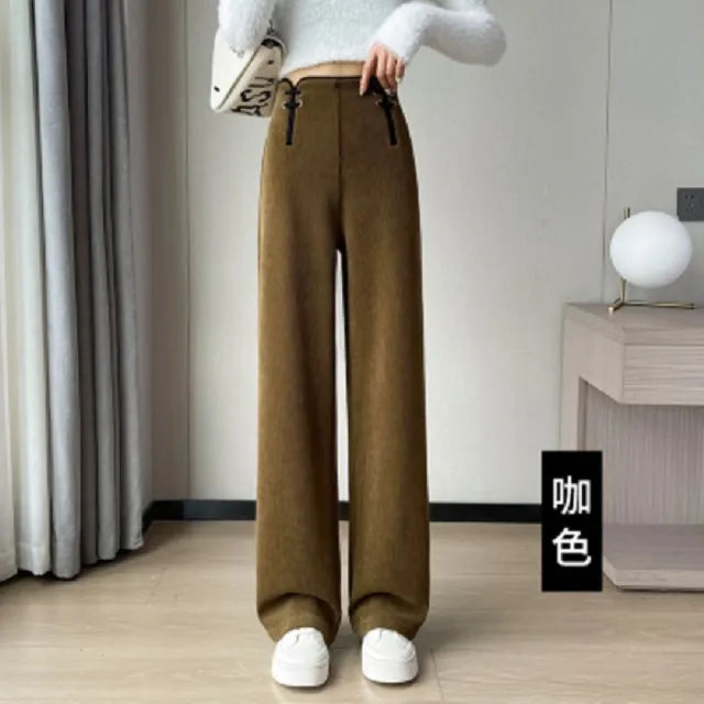 【巴黎精品】休閒褲寬管長褲(復古燈芯絨高腰垂感女褲子6款n1jf31)