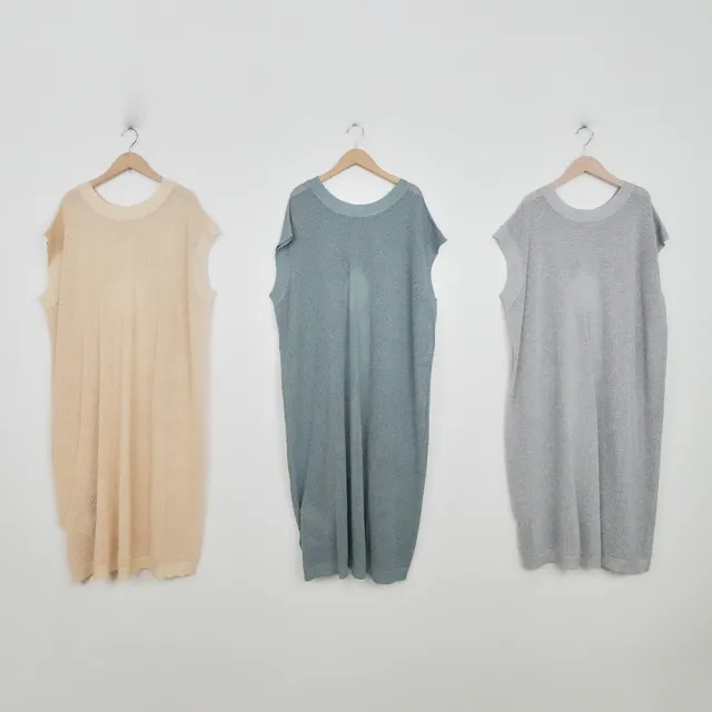 【MOSS CLUB】網目長版後開孔綁帶針織上衣(綠 杏 灰/魅力商品)