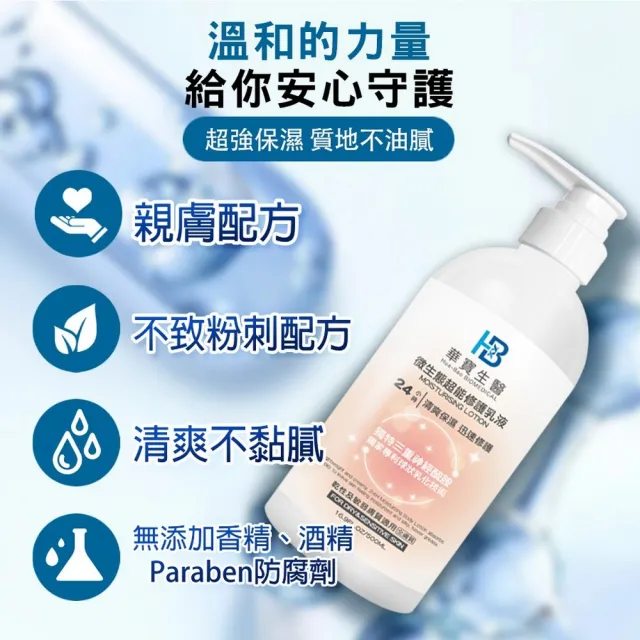 【華寶生醫】24H微生態超能修護乳液500ml(☆醫美診所共同參與研發 ☆☆獨特三重神經醯胺)
