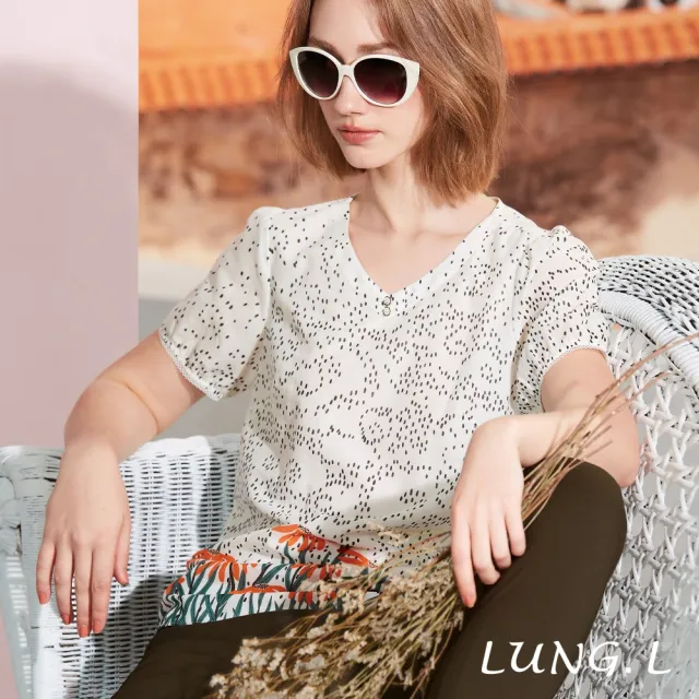 【LUNG.L 林佳樺】LS40A 白色下擺片花棉質短袖女裝上衣(春夏新品)
