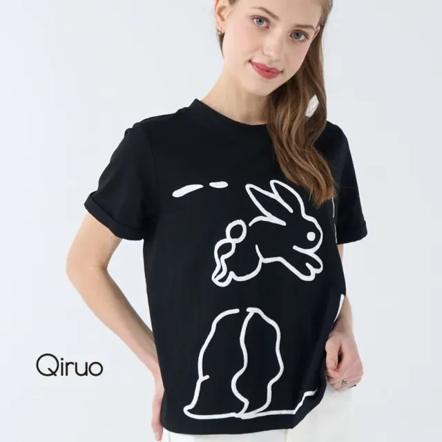 【Qiruo 奇若名品】專櫃女裝黑色上衣3212A 舒適純棉T☆ 