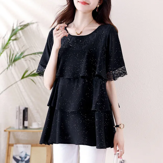 【ALLK 歐楷】新品 千層蛋糕上衣 黑色(尺寸L-XXL/中大尺碼/涼爽/透氣)