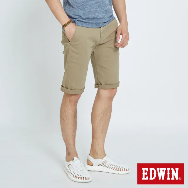 【EDWIN】男裝 基本斜袋休閒短褲(褐色)