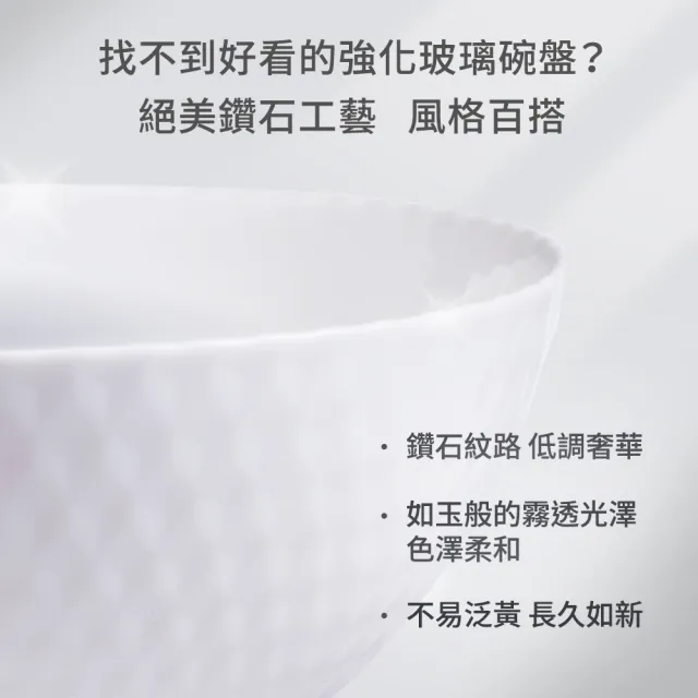 【mo select】鑽石系列白玉玻璃萬用碗/餐盤組6吋/7.5吋/8.5吋/10.5吋(飯碗/餐具/深碗/平盤/淺盤/深盤)