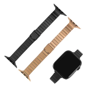 【Watchband】Apple Watch 全系列通用錶帶 蘋果手錶替用錶帶 竹節 勾扣 不鏽鋼錶帶(黑/玫瑰金色)