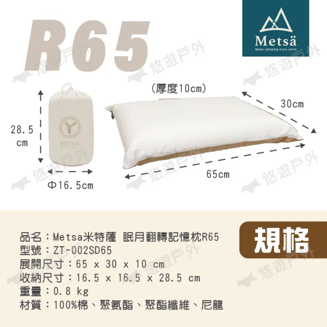 【Metsa 米特薩】眠月翻轉記憶枕 R65 002SD65(悠遊戶外)