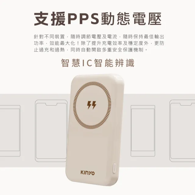 【KINYO】WH標示 10000mAh 20W快充 Magsafe無線磁吸行動電源(NKPB-4342MT TypeC/蘋果/支架)