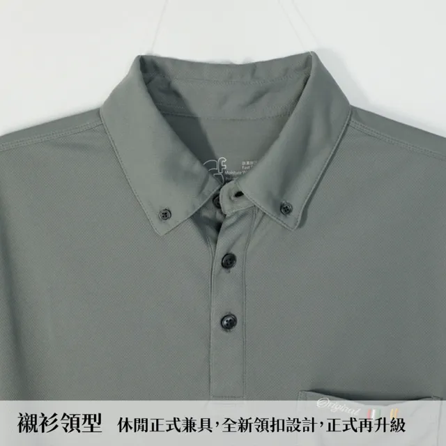 【GFoneone】吸濕排汗短袖紳士領扣口袋POLO衫-深藍(男商務休閒POLO衫)