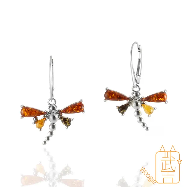 【Woogie武吉珠寶】琥珀蜜蠟設計師手作多寶琥珀耳環(多寶蜻蜓)