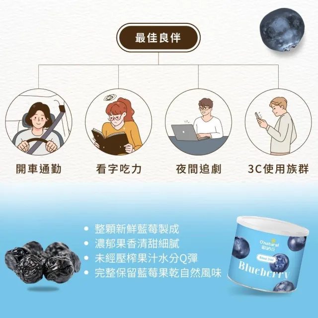 【O’natural 歐納丘】晶鑽藍莓乾210g*3罐 雙11限定
