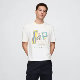 【GAP】男裝 Logo純棉印花圓領短袖T恤-白色(779261)