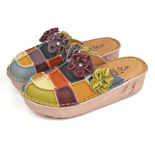 【Pretty】女 包頭拖鞋 懶人拖鞋 半拖鞋 後空鞋 穆勒鞋 台灣製 全真皮 厚底(五彩)