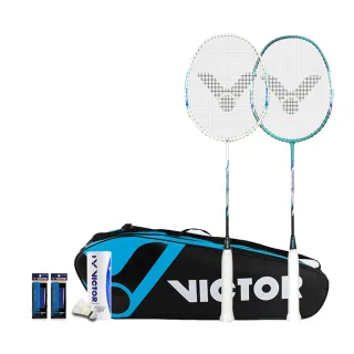 【VICTOR 勝利體育】穿線拍 對拍經典套組(JS-DF001 AM 白/水藍)