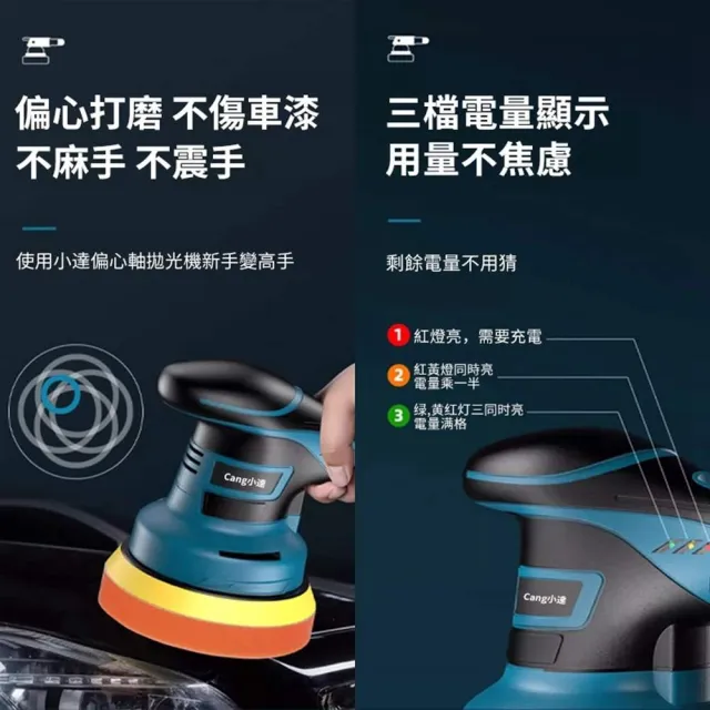 【Cang小達】拋光機 六檔調速拋光機 無刷DA打蠟機（十節兩電+座充）帶數顯(DA偏心機/無線拋光機)