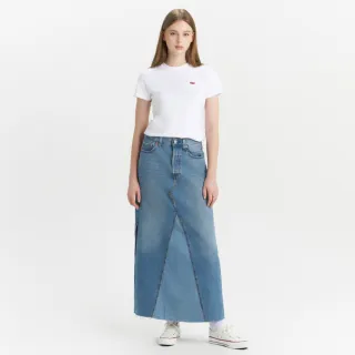 【LEVIS 官方旗艦】女款 經典丹寧牛仔拼接長裙 熱賣單品 A8727-0000