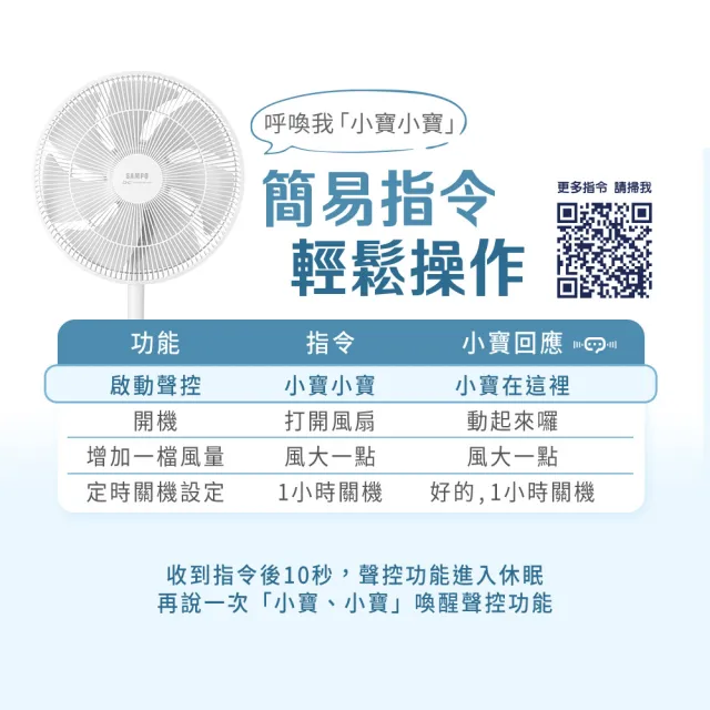 【SAMPO 聲寶】14吋智能聲控3D循環DC馬達立扇2.0版(SK-GA14VBD小寶電風扇/小寶小寶)