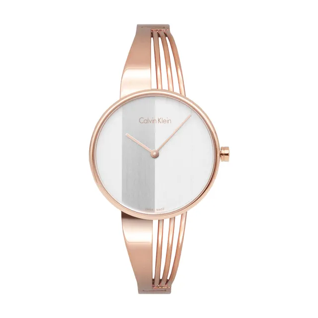 【Calvin Klein】Drift系列 立體條紋白色面 玫瑰金色不鏽鋼手環式錶帶 34mm 手錶 CK錶(K6S2N616)